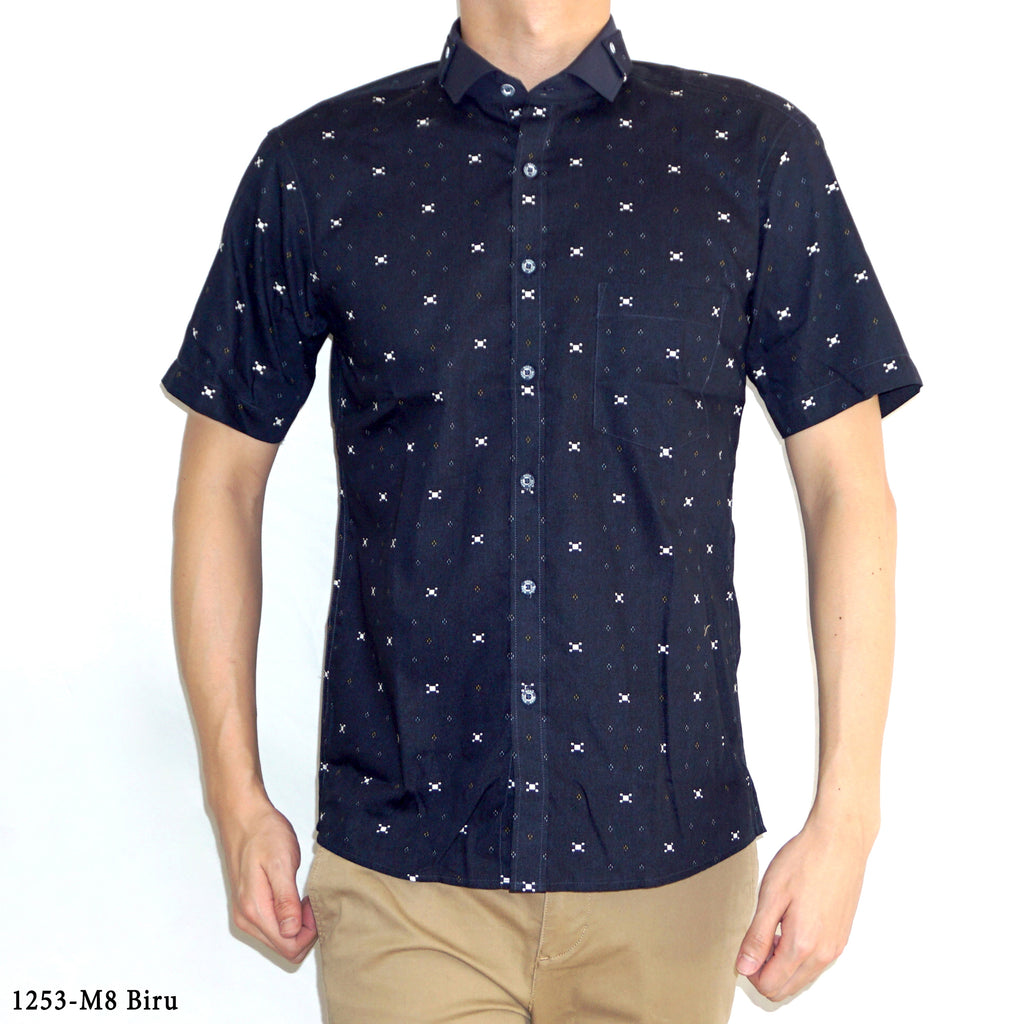 Boss SUPER Kemeja Motif Pria Lengan Pendek Slim Fit 1253