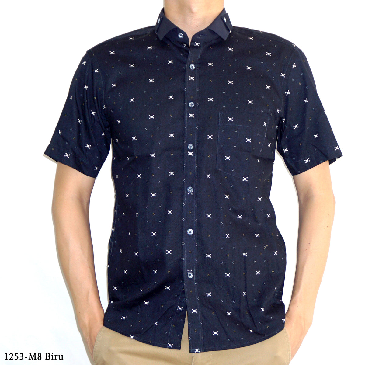 Boss SUPER Kemeja Motif Pria Lengan Pendek Slim Fit 1253