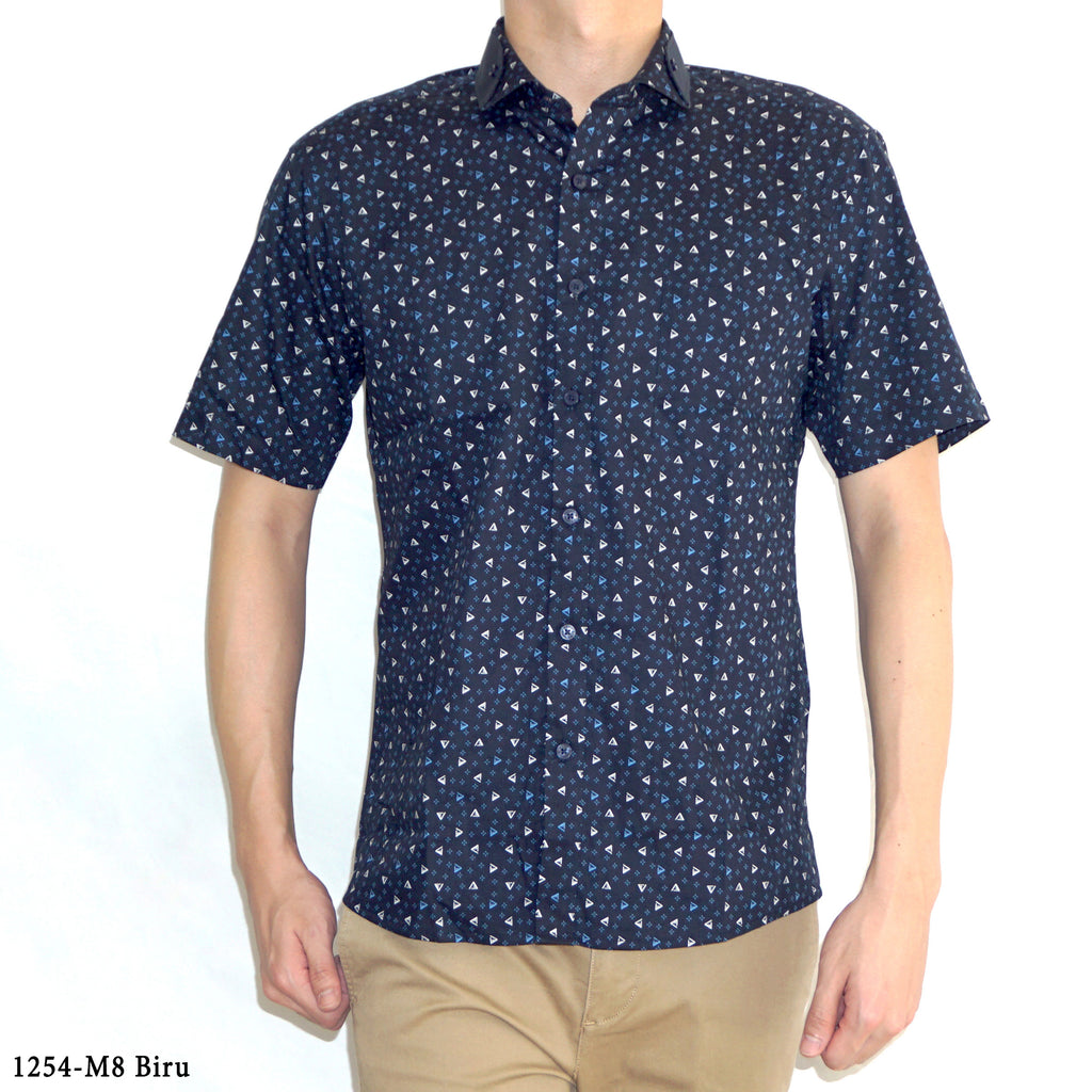 Boss SUPER Men's Printed Short Sleeve Slim Fit Shirt - Brown Blue (1254)