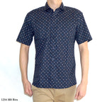 Boss SUPER Men's Printed Short Sleeve Slim Fit Shirt - Brown Blue (1254)