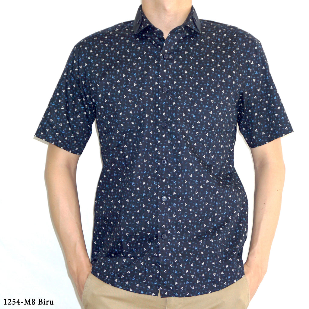 Boss SUPER Men's Printed Short Sleeve Slim Fit Shirt - Brown Blue (1254)