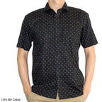 Boss SUPER Men's Printed Short Sleeve Slim Fit Shirt - Brown Blue (1254)