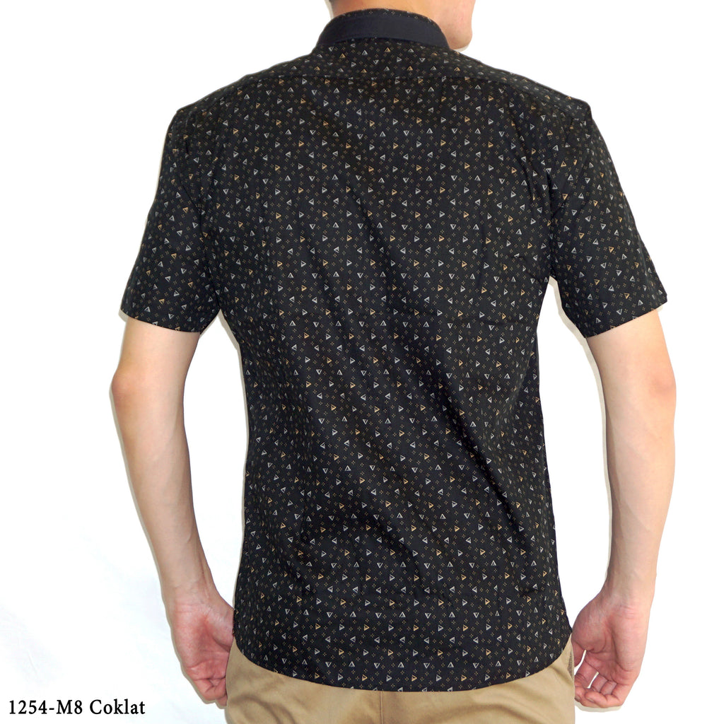 Boss SUPER Men's Printed Short Sleeve Slim Fit Shirt - Brown Blue (1254)