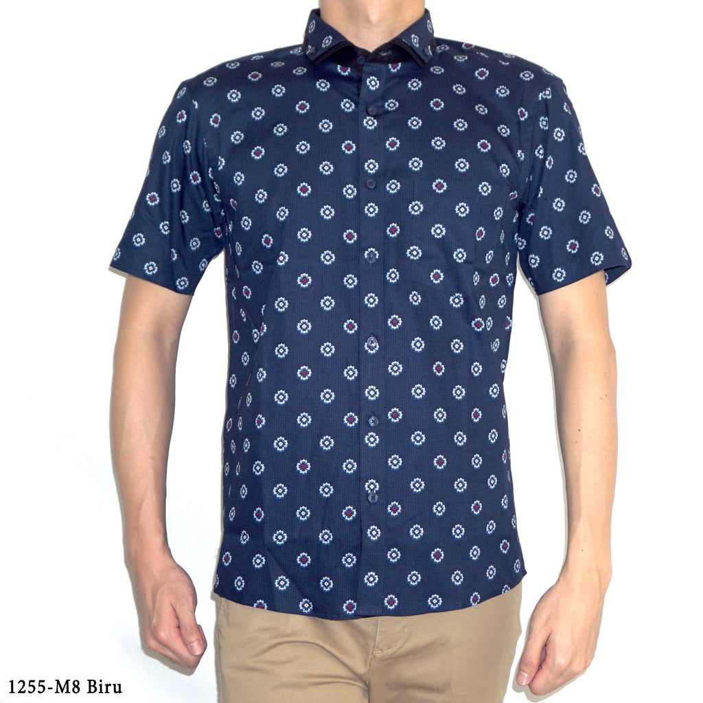 Boss SUPER Kemeja Motif Pria Lengan Pendek Slim Fit 1255