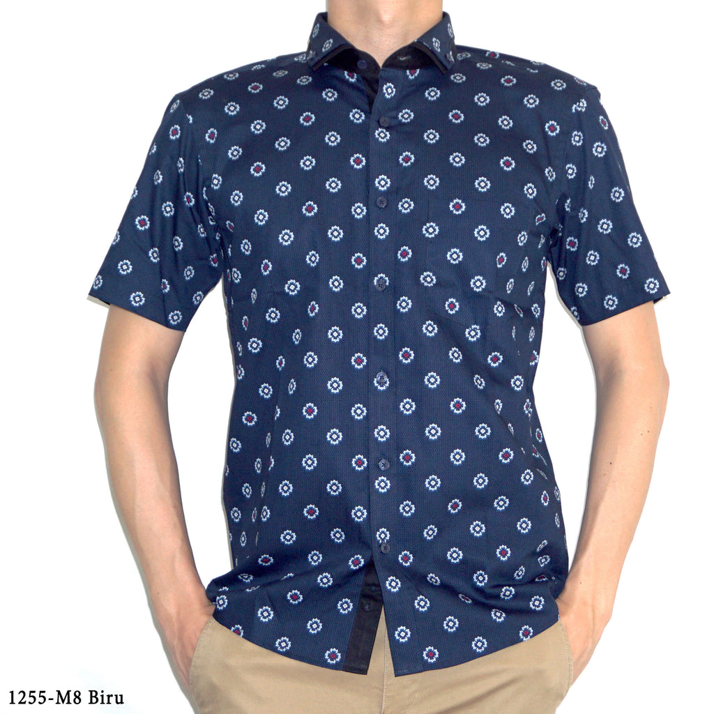 Boss SUPER Kemeja Motif Pria Lengan Pendek Slim Fit 1255