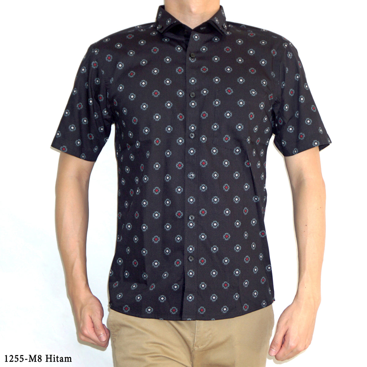 Boss SUPER Kemeja Motif Pria Lengan Pendek Slim Fit 1255