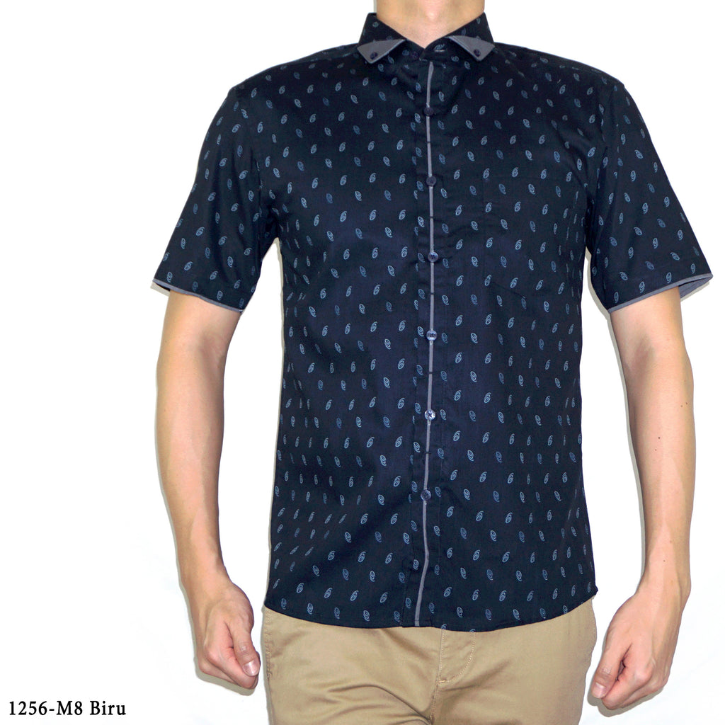 Boss SUPER Kemeja Motif Pria Lengan Pendek Slim Fit 1256