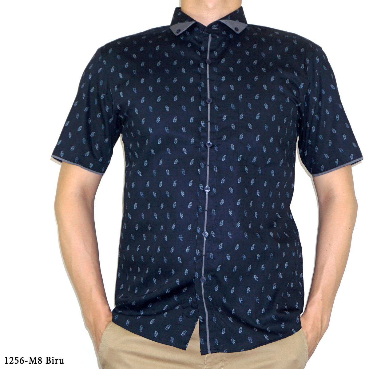 Boss SUPER Kemeja Motif Pria Lengan Pendek Slim Fit 1256
