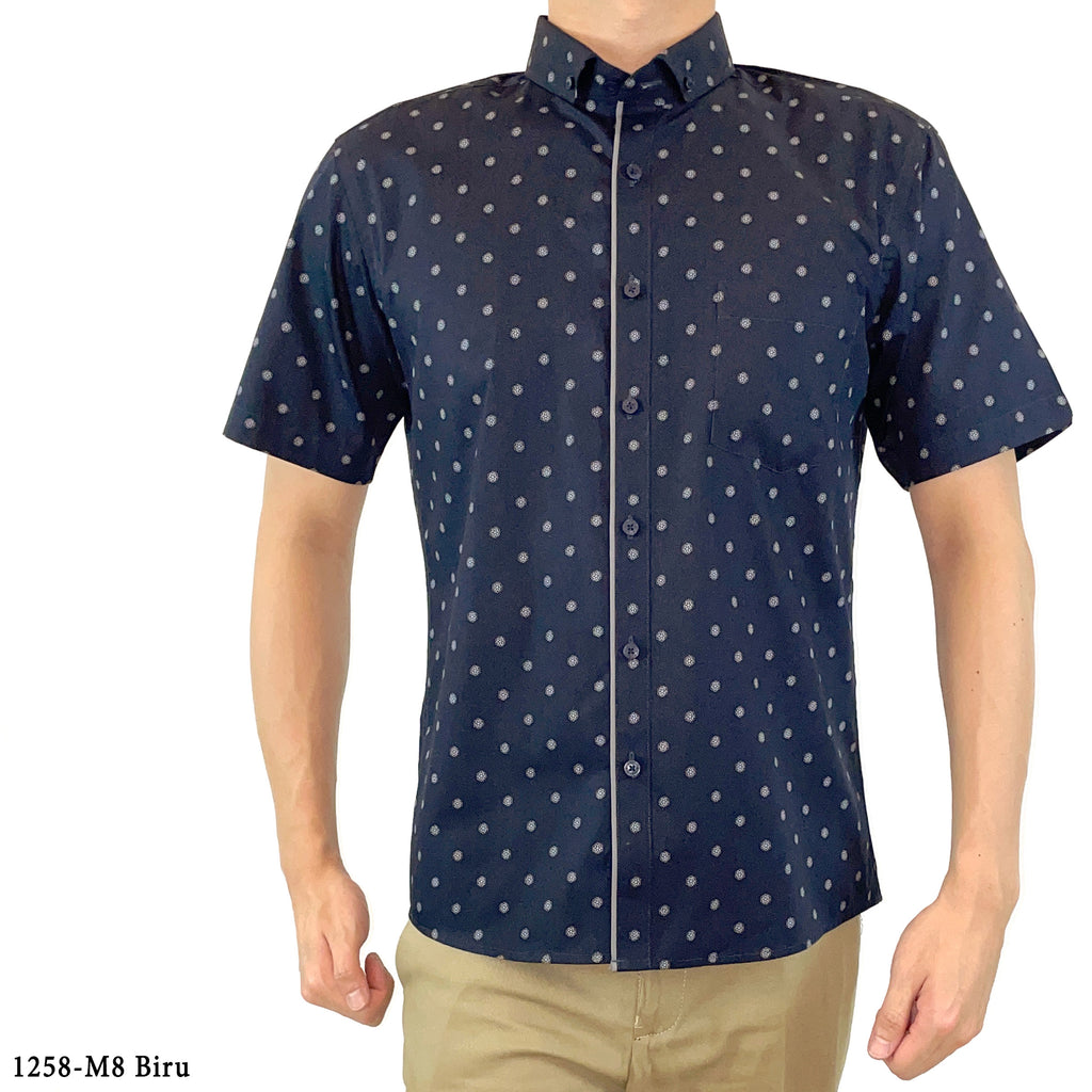 Boss SUPER Kemeja Motif Pria Lengan Pendek Slim Fit 1258 Coklat Biru
