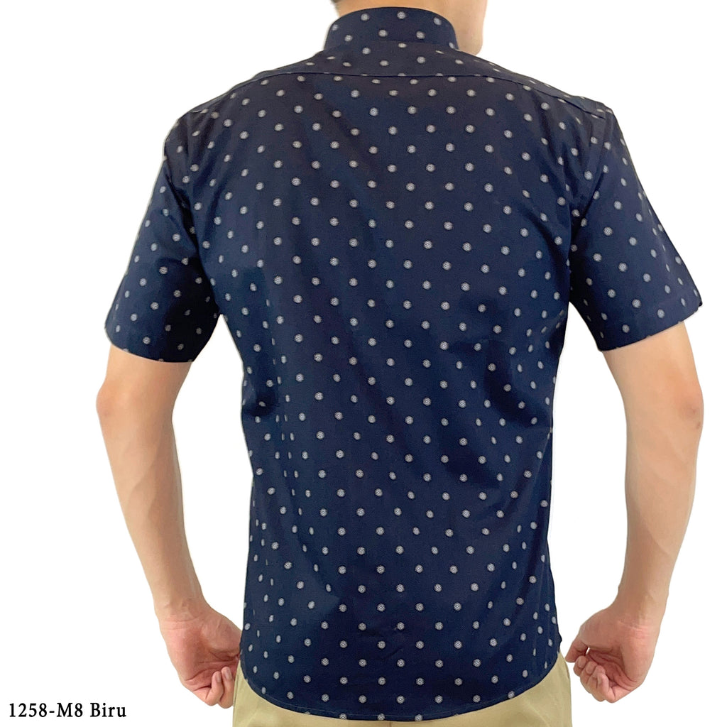 Boss SUPER Kemeja Motif Pria Lengan Pendek Slim Fit 1258 Coklat Biru