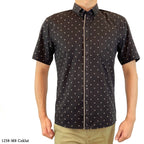 Boss SUPER Kemeja Motif Pria Lengan Pendek Slim Fit 1258 Coklat Biru