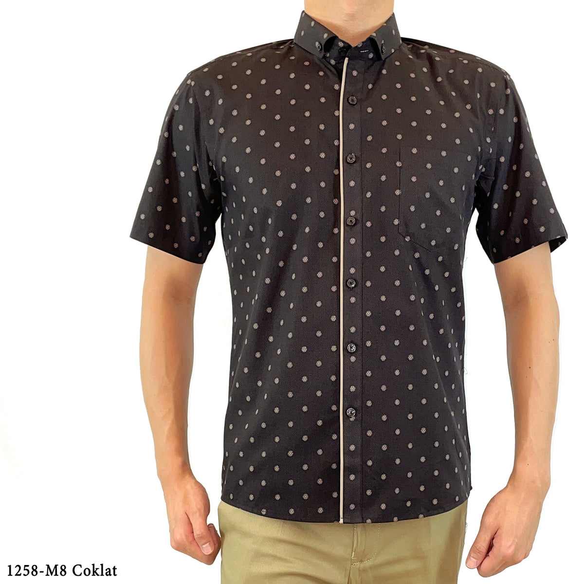 Boss SUPER Kemeja Motif Pria Lengan Pendek Slim Fit 1258 Coklat Biru