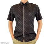 Boss SUPER Kemeja Motif Pria Lengan Pendek Slim Fit 1258 Coklat Biru