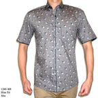 Boss SUPER Kemeja Motif Pria Lengan Pendek Slim Fit 1260 Abu Biru