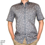 Boss SUPER Kemeja Motif Pria Lengan Pendek Slim Fit 1260 Abu Biru