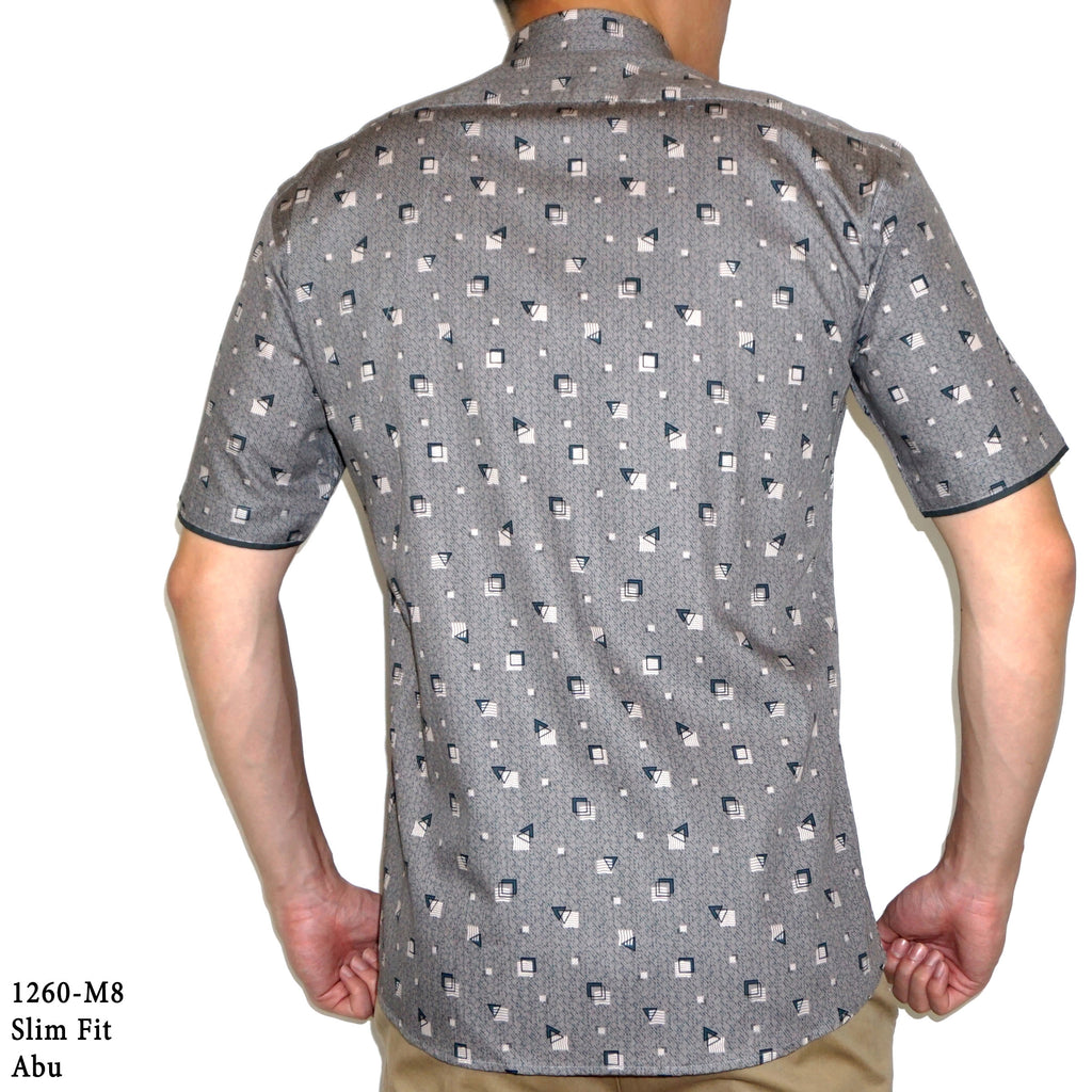 Boss SUPER Kemeja Motif Pria Lengan Pendek Slim Fit 1260 Abu Biru