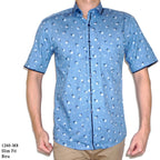 Boss SUPER Kemeja Motif Pria Lengan Pendek Slim Fit 1260 Abu Biru