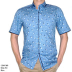 Boss SUPER Kemeja Motif Pria Lengan Pendek Slim Fit 1260 Abu Biru