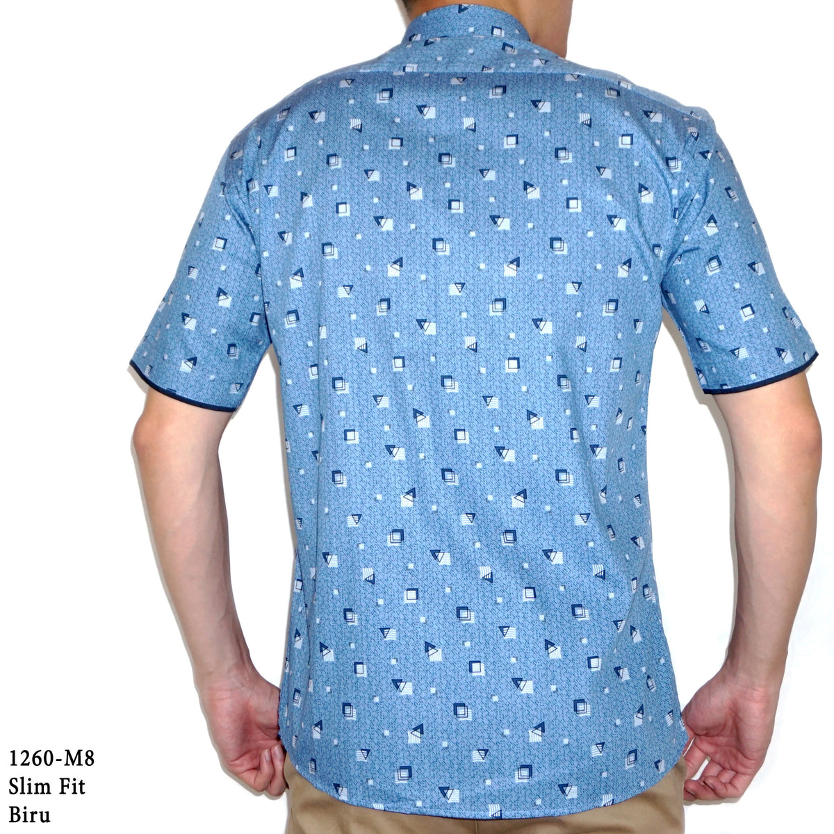 Boss SUPER Kemeja Motif Pria Lengan Pendek Slim Fit 1260 Abu Biru