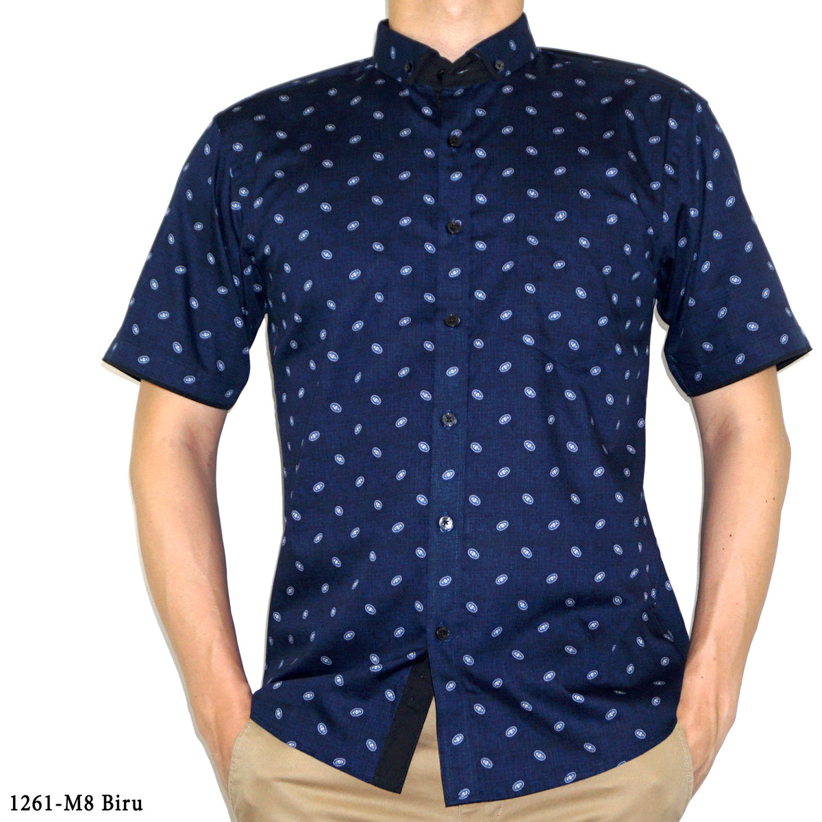 Boss SUPER Kemeja Motif Lengan Pendek Slim Fit 1261 Cokelat Biru