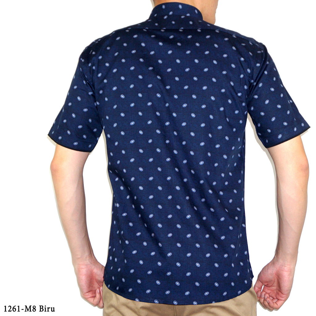 Boss SUPER Kemeja Motif Lengan Pendek Slim Fit 1261 Cokelat Biru