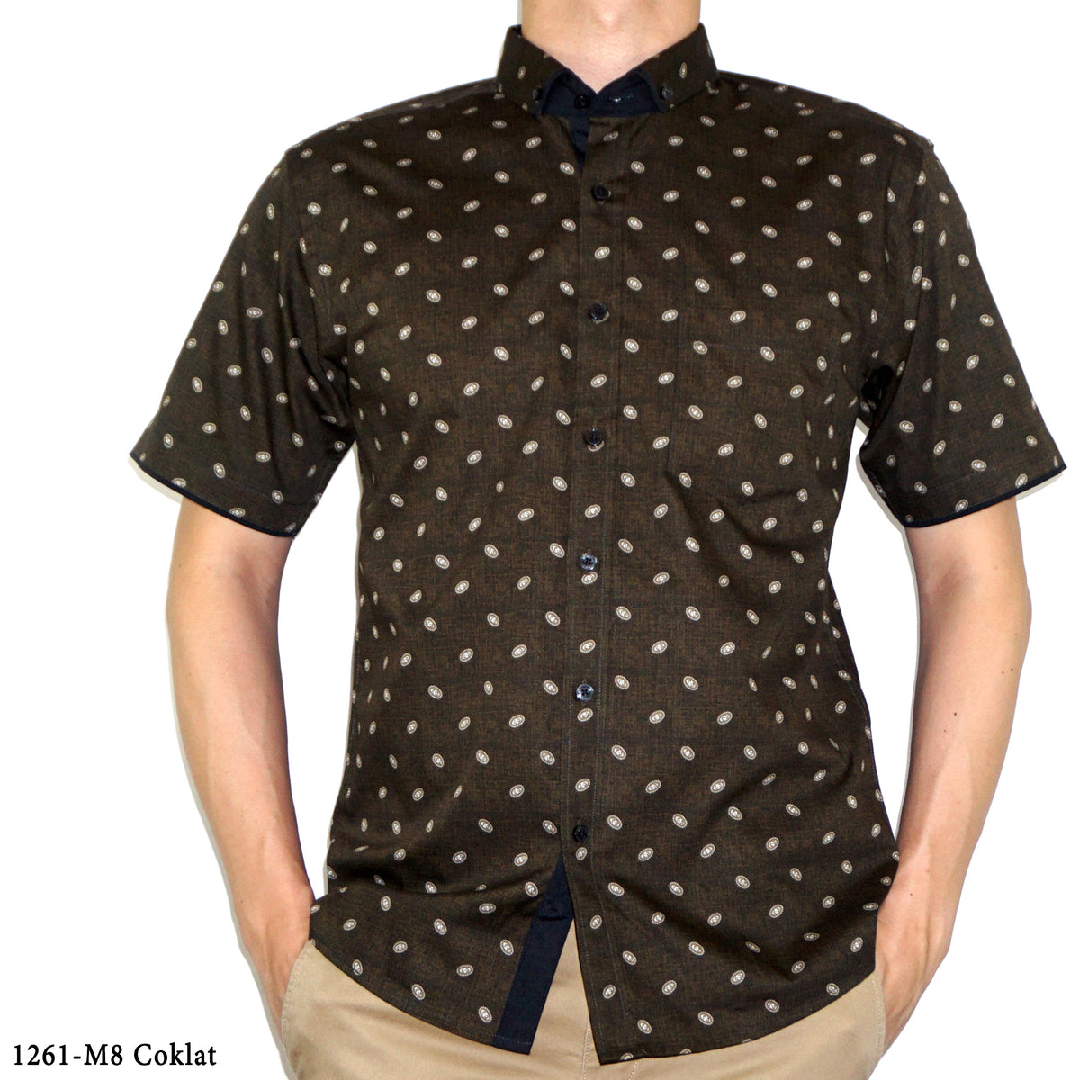 Boss SUPER Kemeja Motif Lengan Pendek Slim Fit 1261 Cokelat Biru