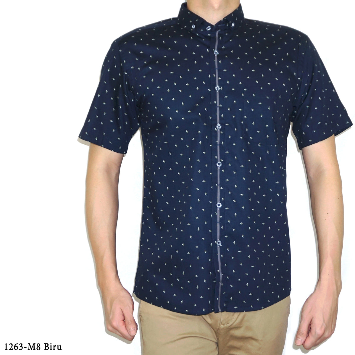 Boss SUPER Kemeja Motif Pria Lengan Pendek Slim Fit 1263