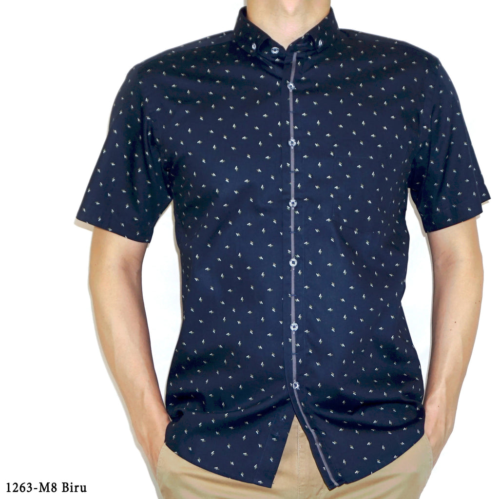 Boss SUPER Kemeja Motif Pria Lengan Pendek Slim Fit 1263