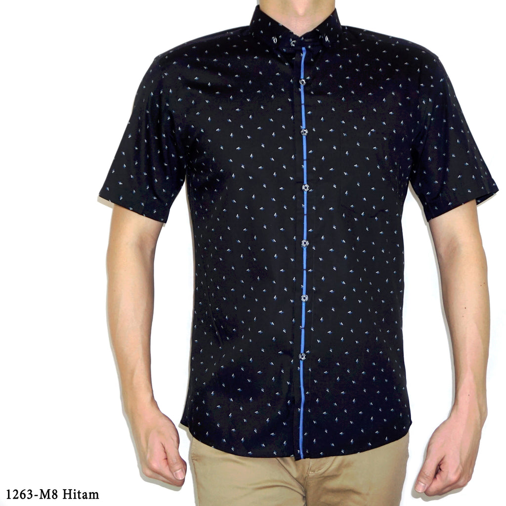 Boss SUPER Kemeja Motif Pria Lengan Pendek Slim Fit 1263