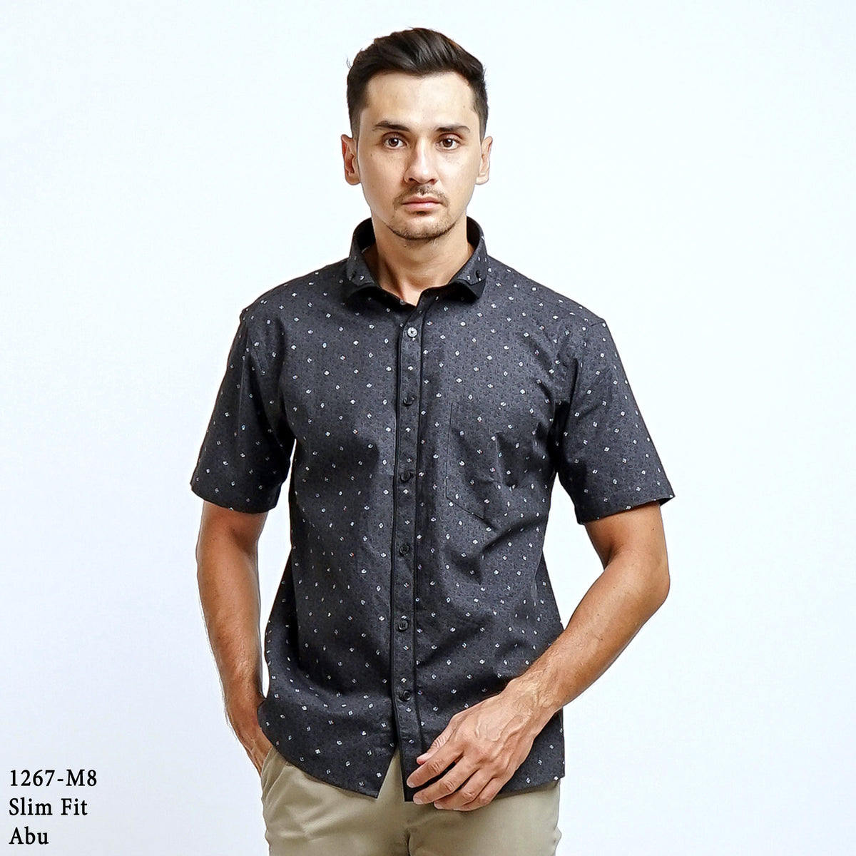 Boss SUPER Kemeja Motif Pria Lengan Pendek Slim Fit 1267