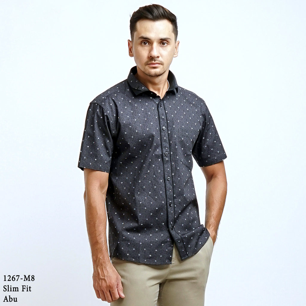Boss SUPER Kemeja Motif Pria Lengan Pendek Slim Fit 1267