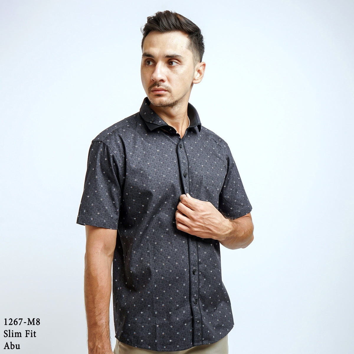 Boss SUPER Kemeja Motif Pria Lengan Pendek Slim Fit 1267