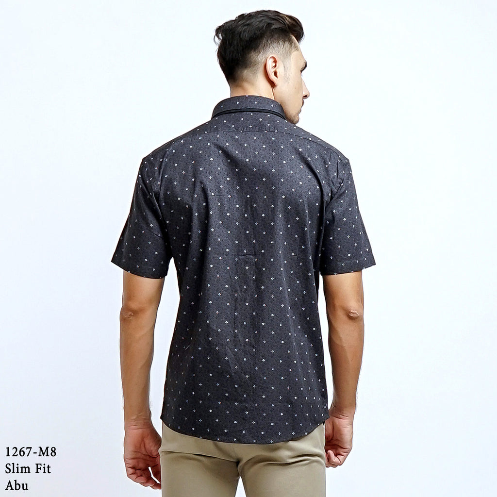 Boss SUPER Kemeja Motif Pria Lengan Pendek Slim Fit 1267