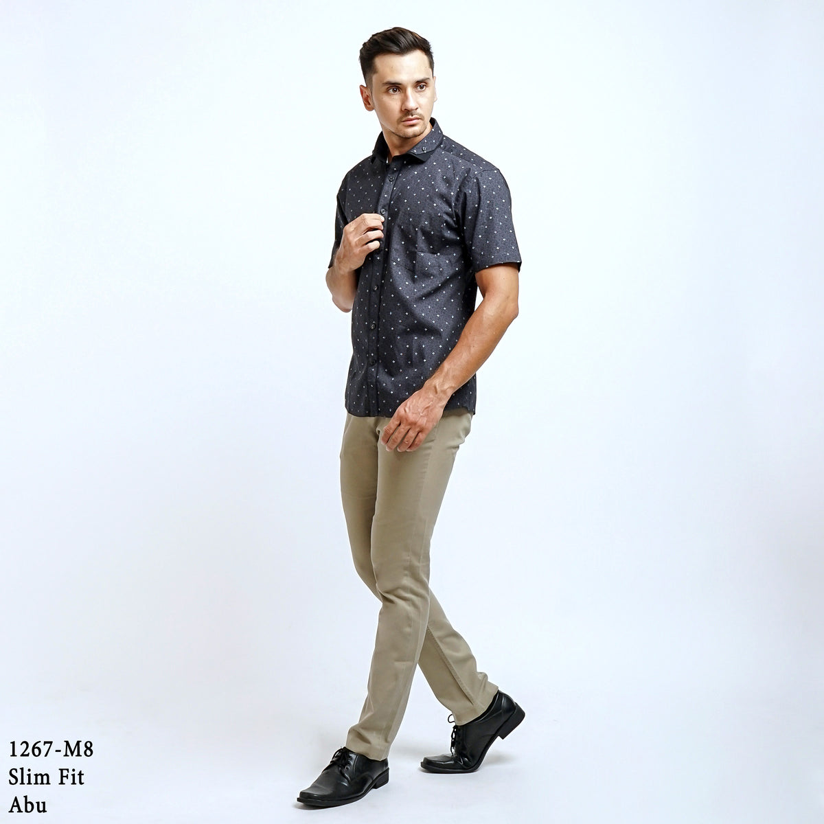 Boss SUPER Kemeja Motif Pria Lengan Pendek Slim Fit 1267