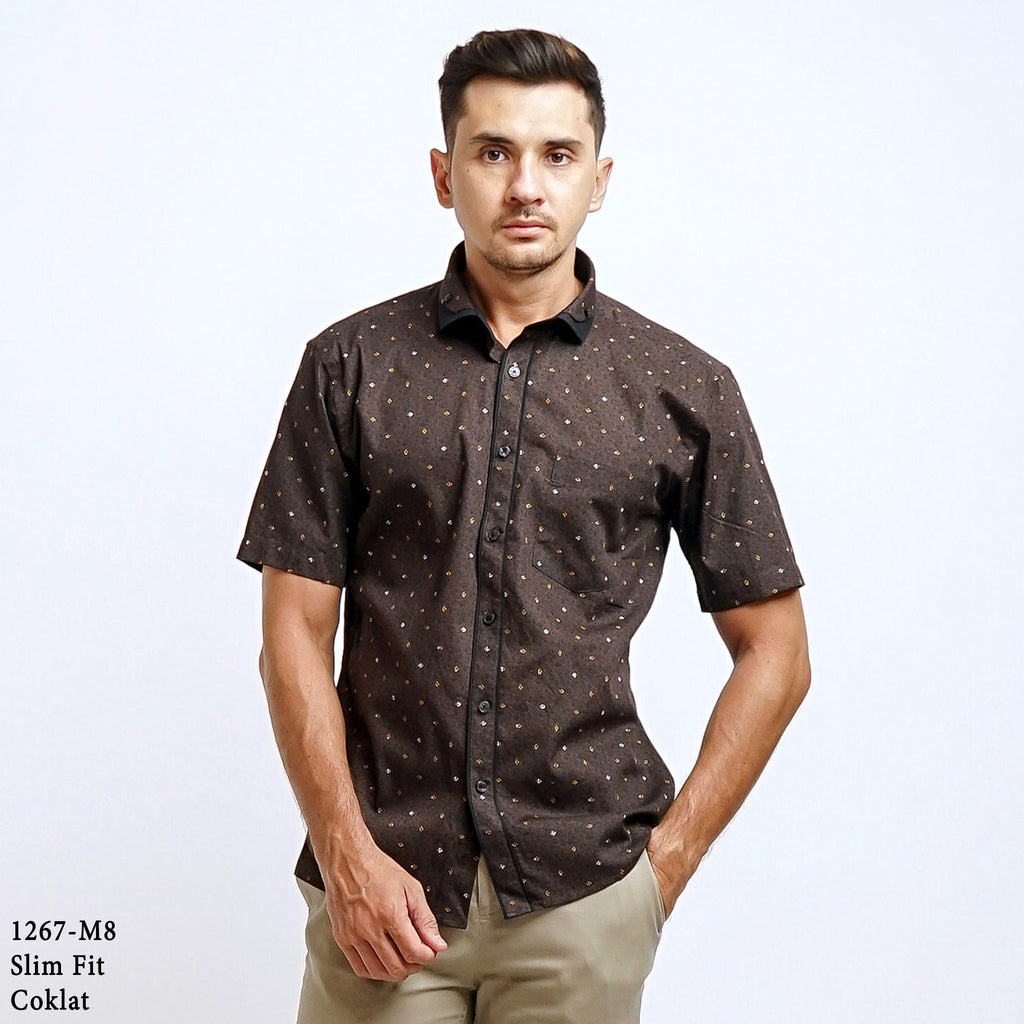 Boss SUPER Kemeja Motif Pria Lengan Pendek Slim Fit 1267