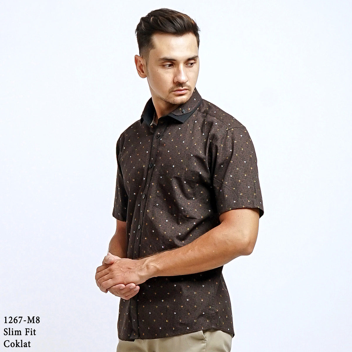 Boss SUPER Kemeja Motif Pria Lengan Pendek Slim Fit 1267