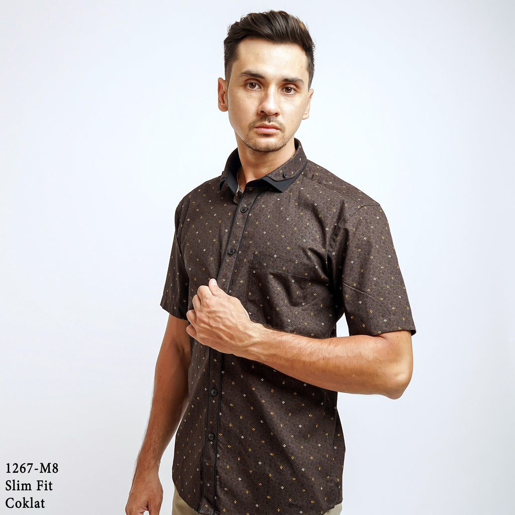 Boss SUPER Kemeja Motif Pria Lengan Pendek Slim Fit 1267