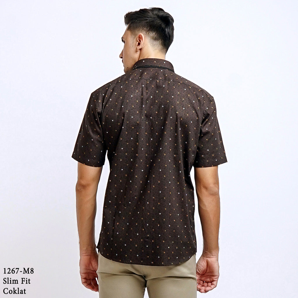 Boss SUPER Kemeja Motif Pria Lengan Pendek Slim Fit 1267