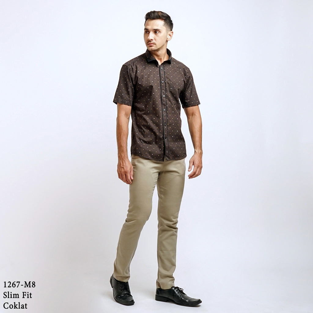 Boss SUPER Kemeja Motif Pria Lengan Pendek Slim Fit 1267