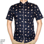 Boss SUPER Kemeja Motif Pria Lengan Pendek Regular Fit Slim Fit