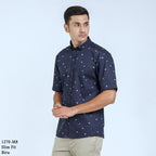 Boss SUPER Kemeja Motif Pria Lengan Pendek Slim Fit 1270 Biru Coklat