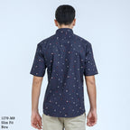 Boss SUPER Kemeja Motif Pria Lengan Pendek Slim Fit 1270 Biru Coklat