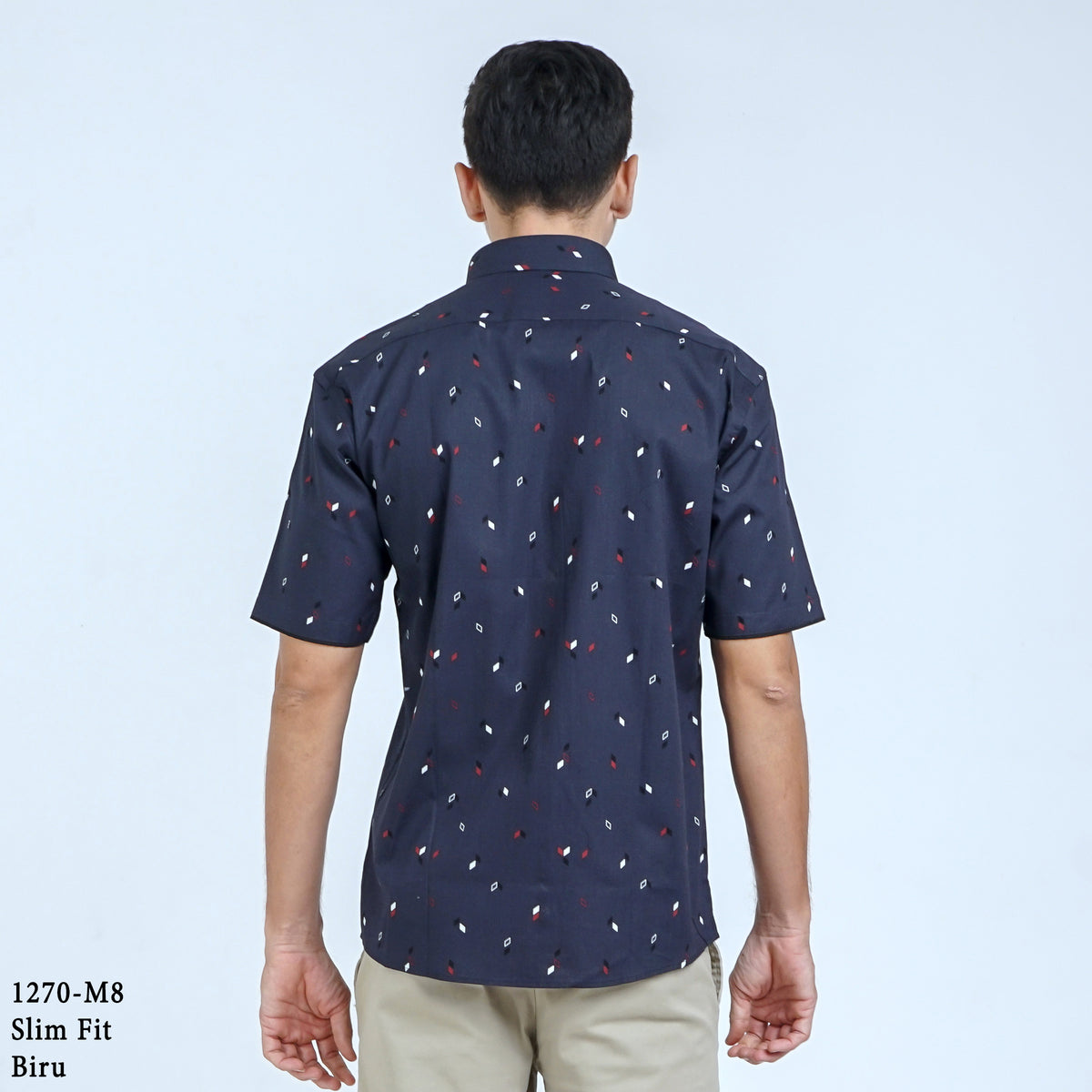 Boss SUPER Kemeja Motif Pria Lengan Pendek Slim Fit 1270 Biru Coklat