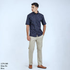 Boss SUPER Kemeja Motif Pria Lengan Pendek Slim Fit 1270 Biru Coklat