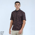 Boss SUPER Kemeja Motif Pria Lengan Pendek Slim Fit 1270 Biru Coklat