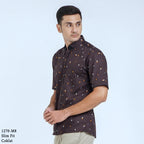 Boss SUPER Kemeja Motif Pria Lengan Pendek Slim Fit 1270 Biru Coklat