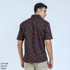 Boss SUPER Kemeja Motif Pria Lengan Pendek Slim Fit 1270 Biru Coklat