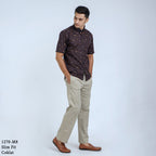 Boss SUPER Kemeja Motif Pria Lengan Pendek Slim Fit 1270 Biru Coklat