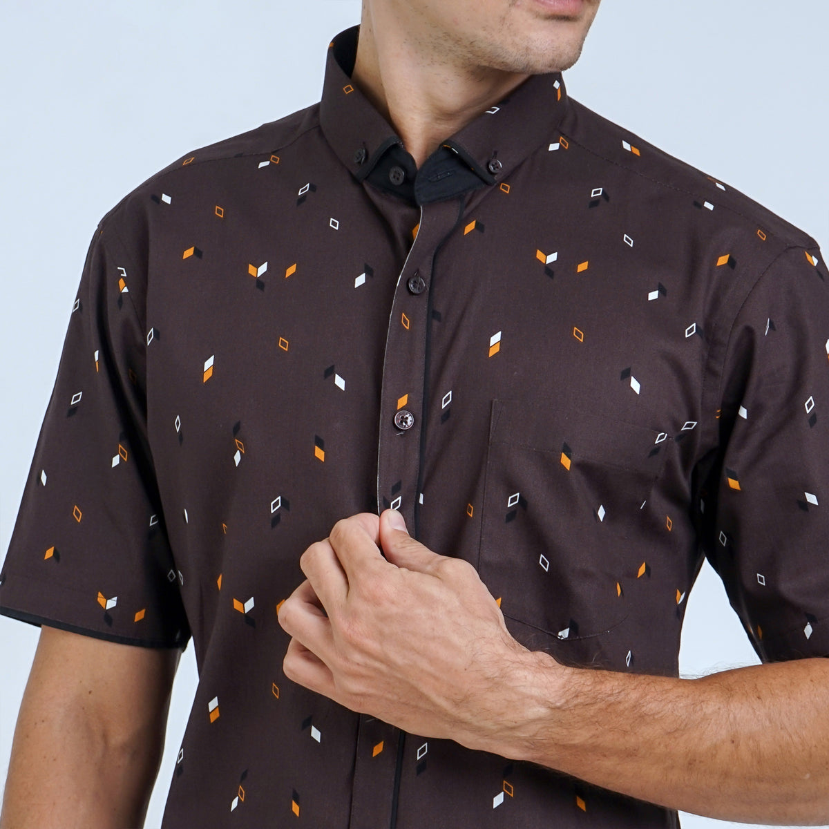 Boss SUPER Kemeja Motif Pria Lengan Pendek Slim Fit 1270 Biru Coklat
