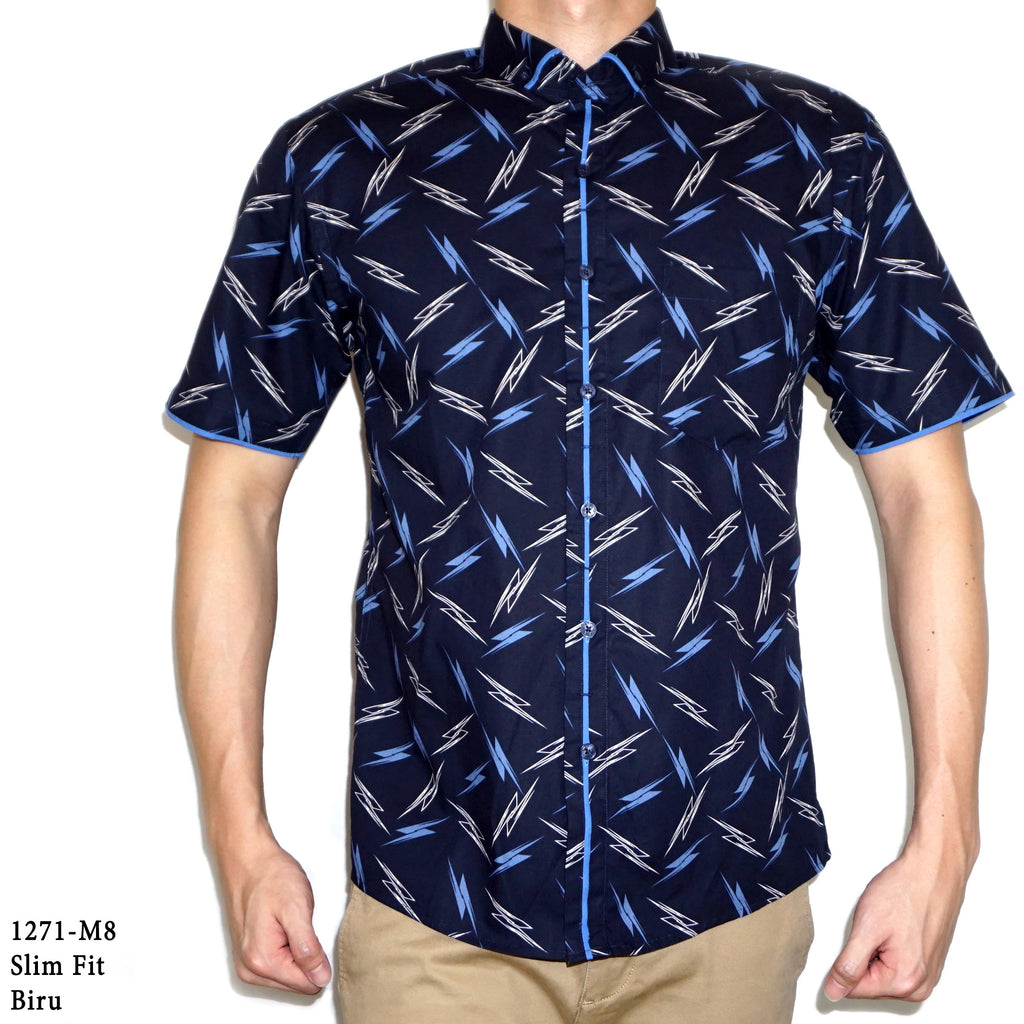 Boss SUPER Kemeja Motif Pria Lengan Pendek Regular Fit Slim Fit